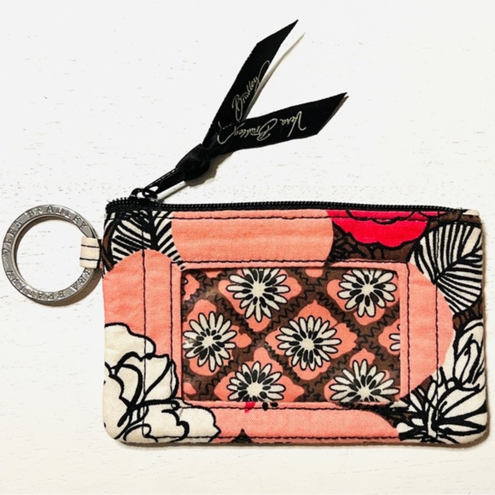 VERA BRADLEY Coin Purse Zip ID Case Pink Red Brown Floral - Picture 1 of 7
